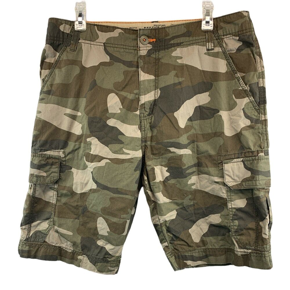 Baileys Point Mens Cargo Camo Shorts Size 34W 39x11 Green Cotton Pockets